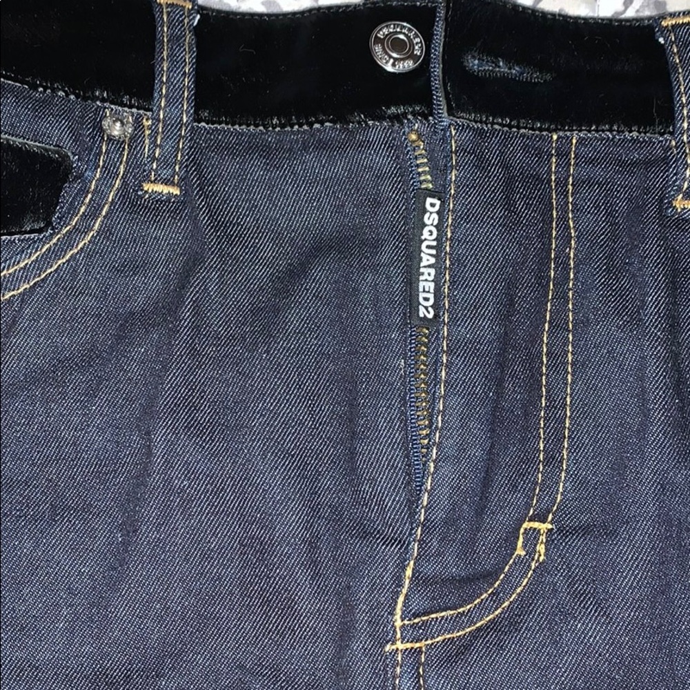 Denim mini skirt with pony hair detail